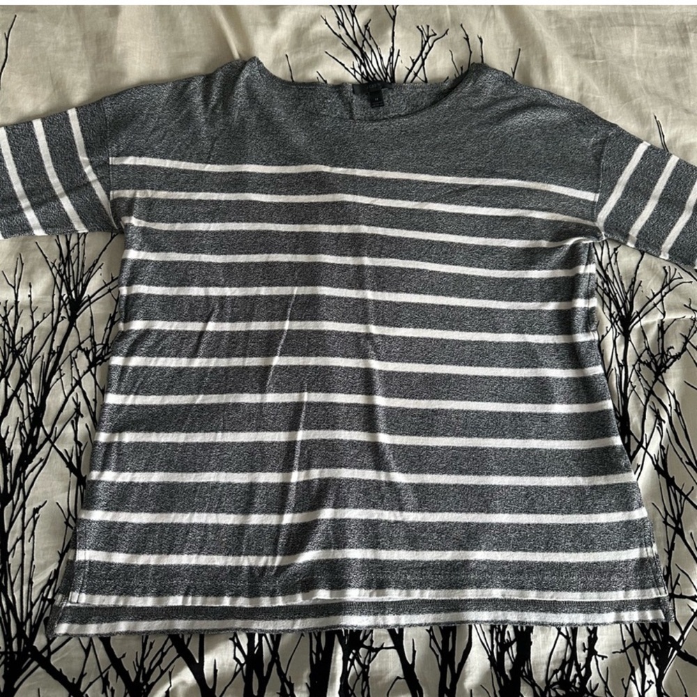J Crew Deck Striped top long sleeve gray & white cabincore preppy Size M EUC - Picture 2 of 11
